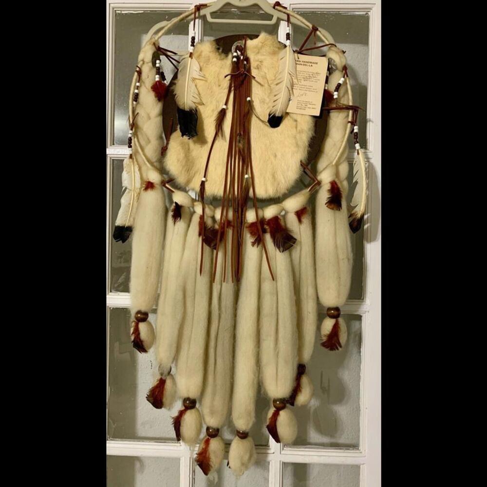 Indian Style Mandella Handmade With Tag. 40”  Sheep Rabbit  Leather Feathers